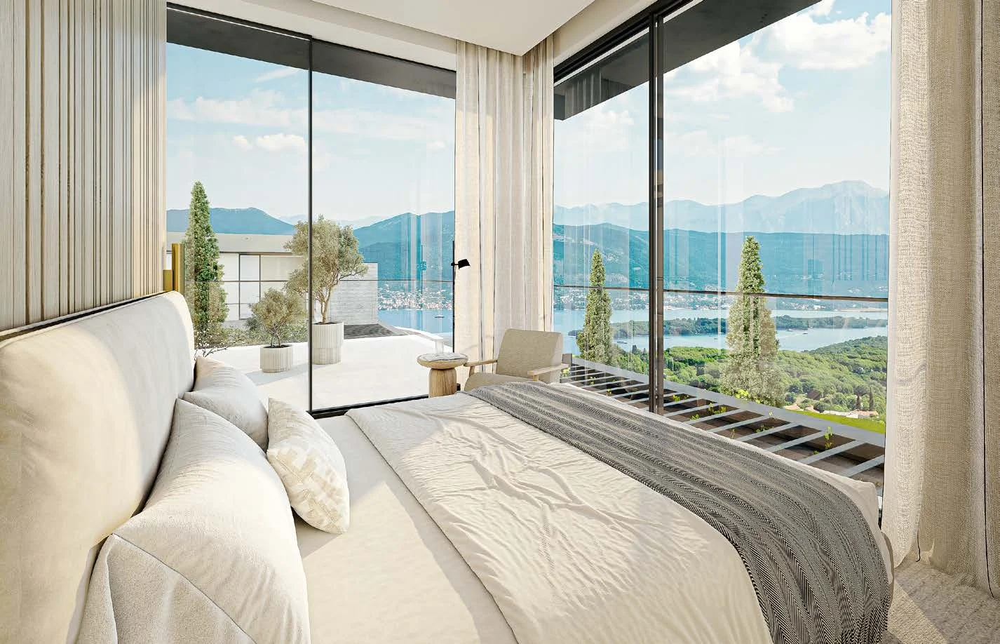Bedroom overlooking the landscape at Luštica Bay